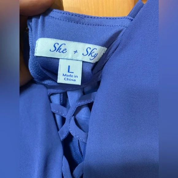 Elegant Slate Blue Romper with Sheer Overlay - Picture 6 of 6